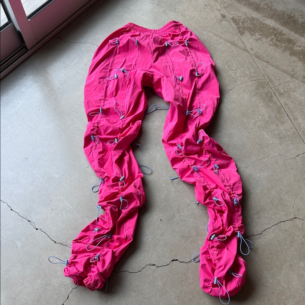 Pink Ruched Pants with Drawstring Details - Picture 4 of 5
